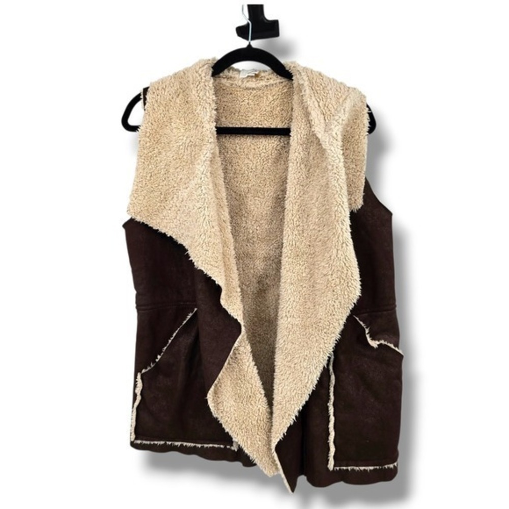 Women's Entro Brown Faux Suede Sherpa Lined Drape Vest Size S‎